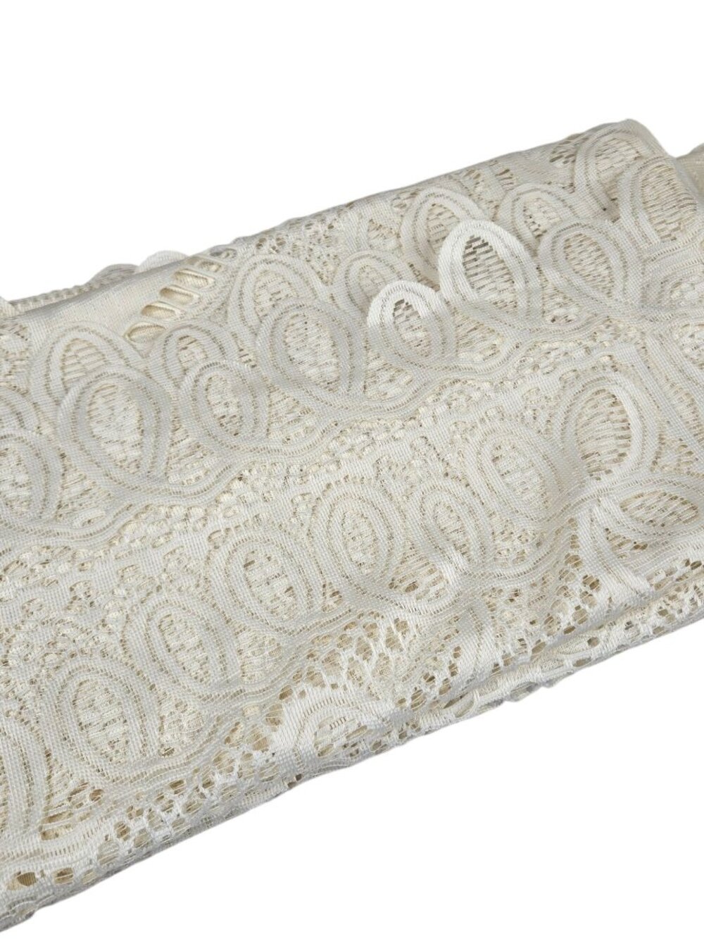 Vintage 90s Ivory Lace Tablecloth Intricate Floral Pattern 82" X 60"